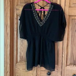 Vanity black sheer blouse with embellished neck